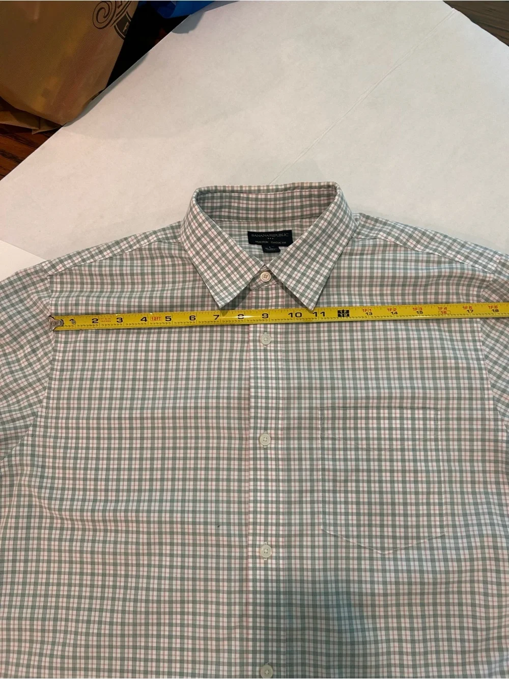 Banana Republic Mint and White Checked Dress Shirt